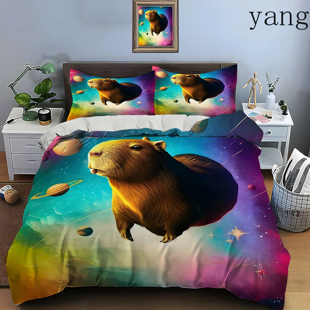 New Cute Cartoon Capybara Print Bedding Set Duvet Cover 1 Duvet Cover 2 Pillowcases Adult And Children Bedding Set Luxury Gifts