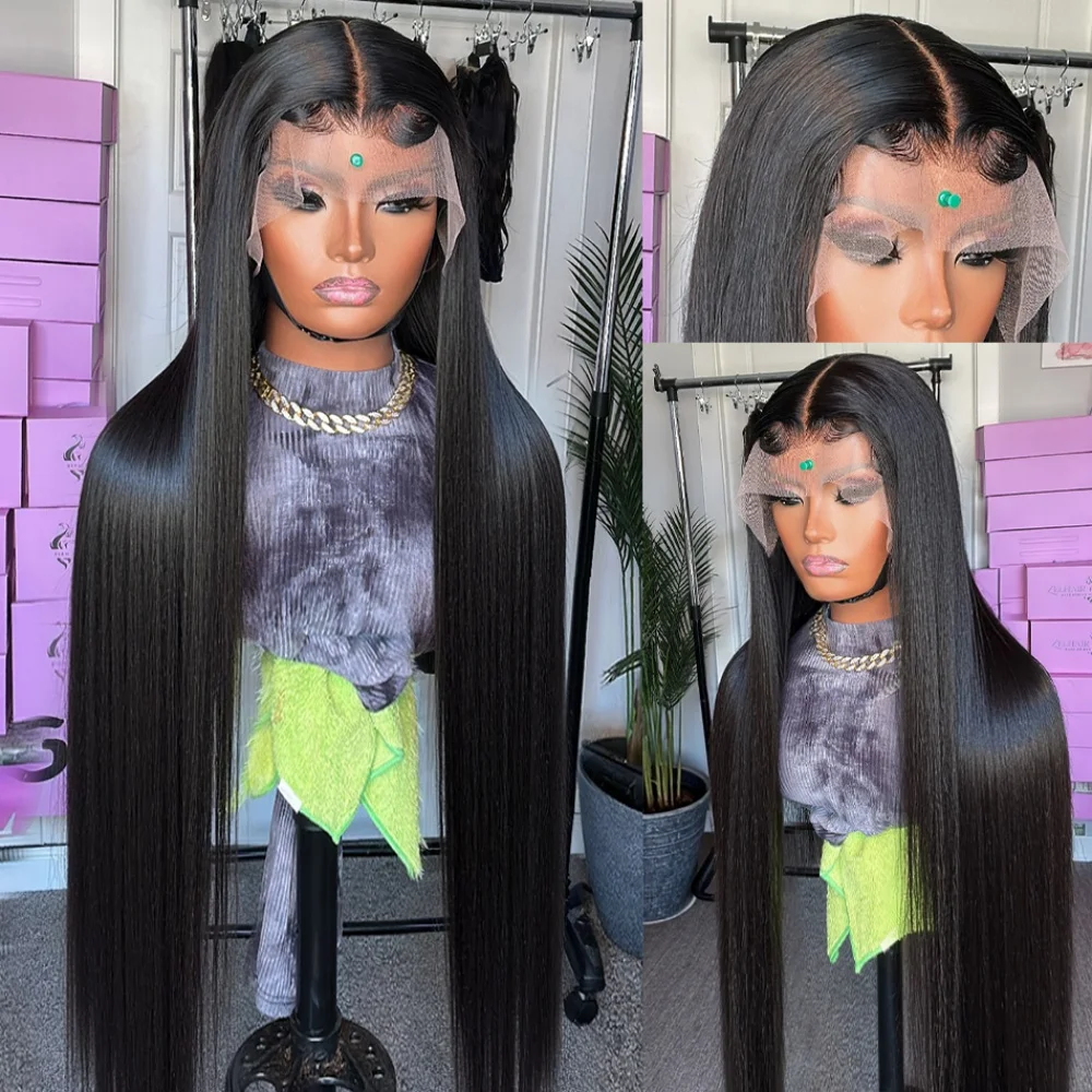 

250 Density 40 Inch 13x4 13x6 HD Transparent Bone Straight Lace Front Wig Brazilian Lace Frontal Wigs 100% Human Hair For Women