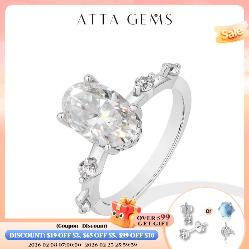 

ATTAGEMS New Oval Shape 3CT D VVS1 Synthetic Moissanite Ring Silver 925 Women Daily Casual Rings Anniversary Party Gifts Jewelry