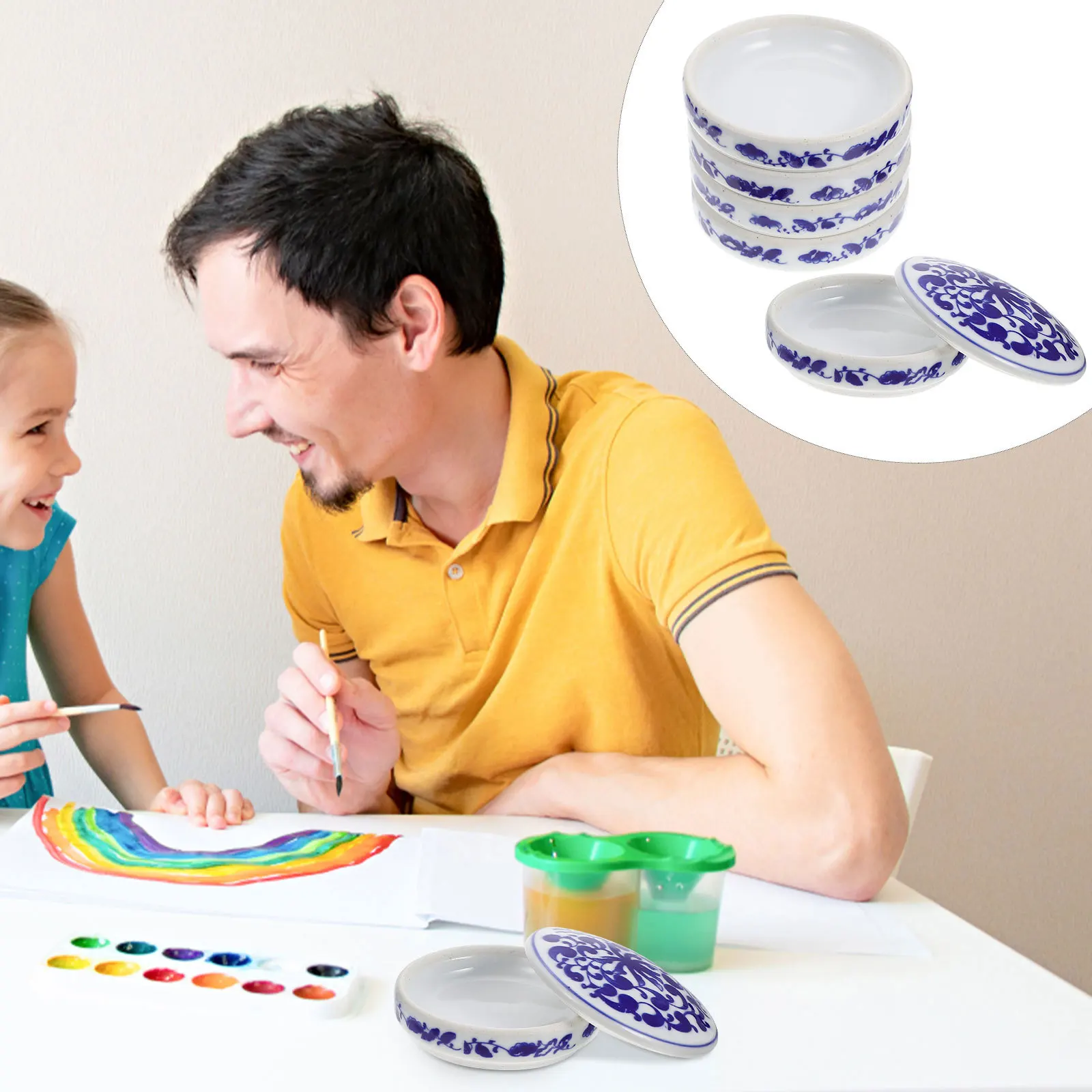 

1Set Ceramic Mixing Plates Artist Pallet Color Display Plate Professional Amateur Use Long Service Time Oil Painting Palette