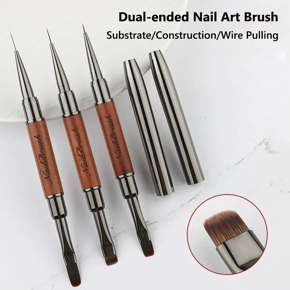 

New Sandalwood Pole Nail Art Brush Dual-ended Professional Nail Art Phototherapy Pen Nail Art Painting Pen Nail Painting