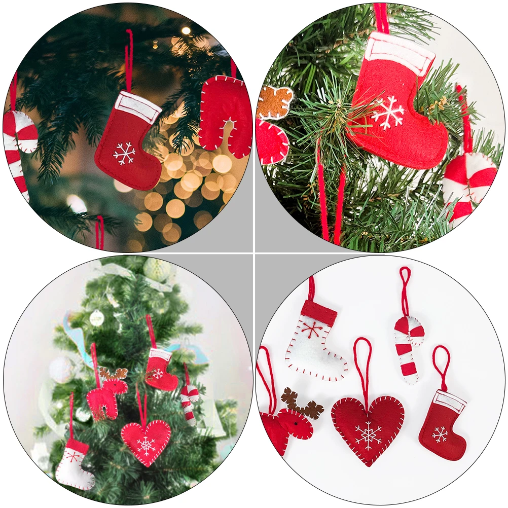 

5pcs Felt naments for Xmas Decor Unique Hanging Pendants Christmas Tree Adornments Red Xmas Scene Pendants Color