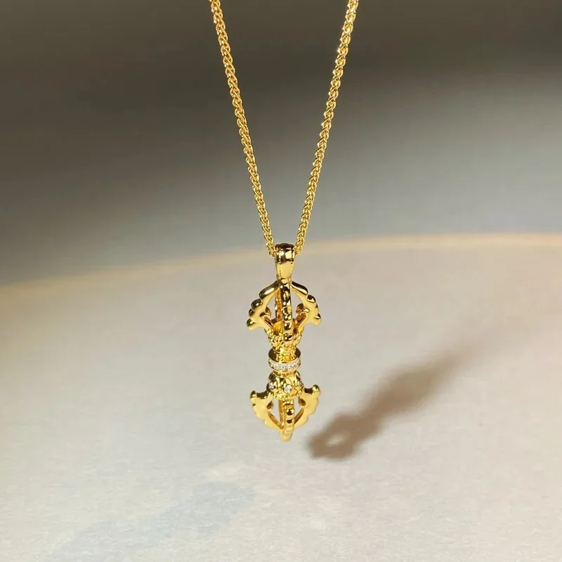 Luxury jewelry 9999 24K real gold vajra necklace with diamond pendant necklace 24K certificate version