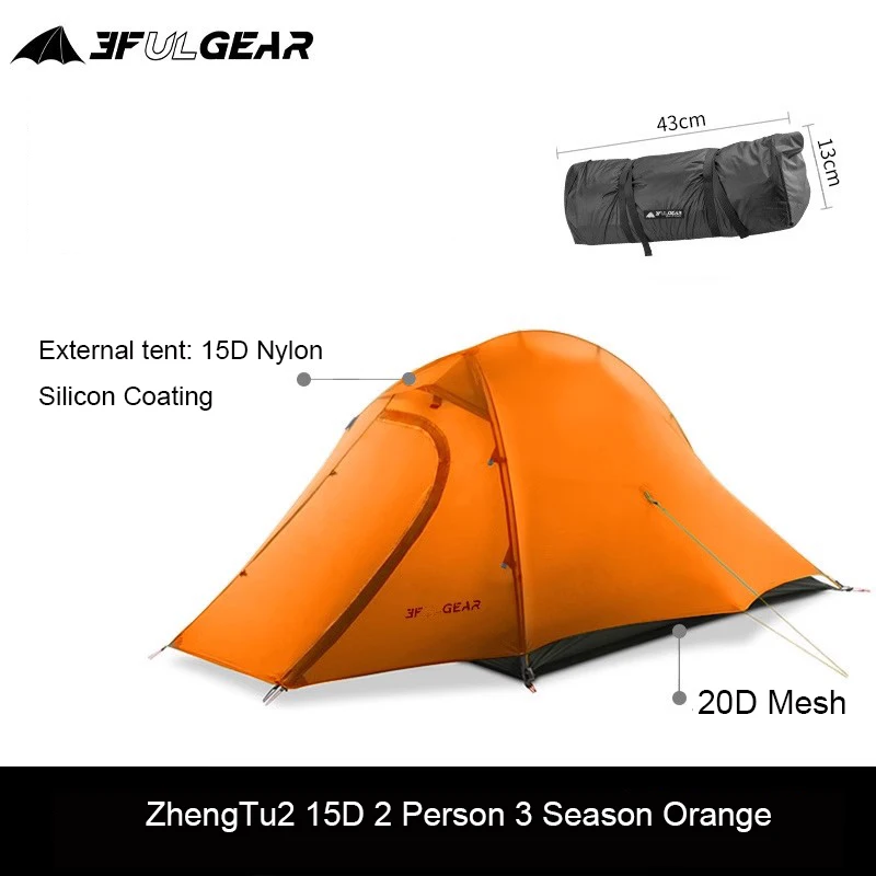 3F UL GEAR Outdoor Camping Tent 2 Persoons Waterdicht 15D Nylon Siliconen Coating 3 4-seizoenen Dubbellaags Ultralight Wandeltenten