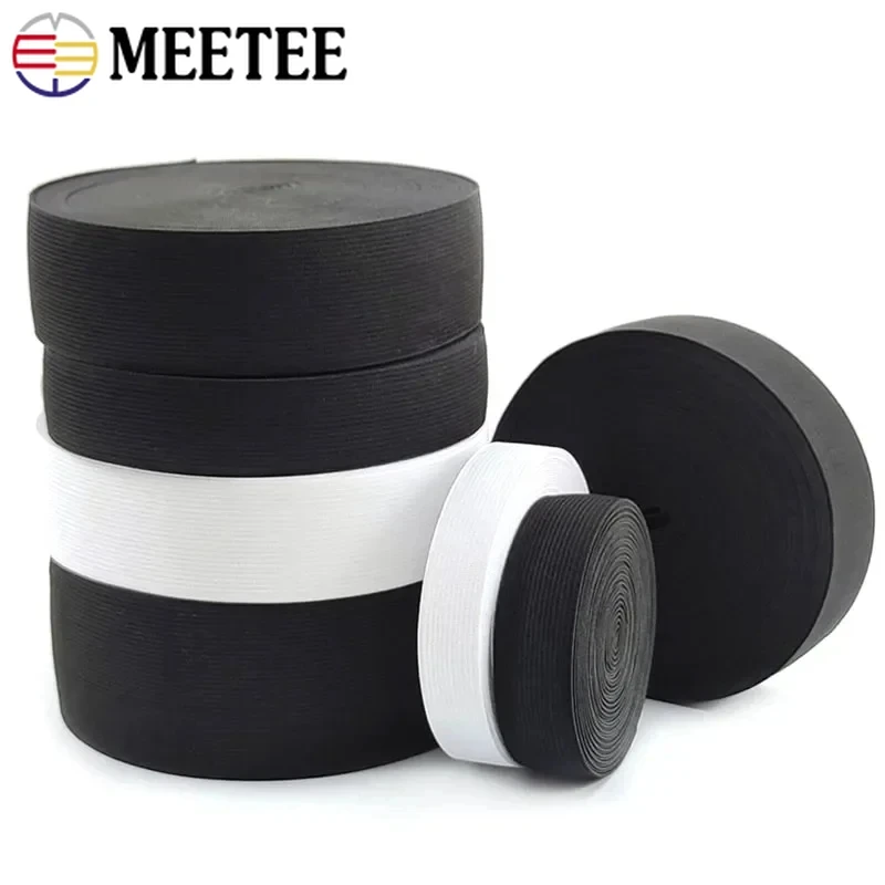 10M Meetee 20-50mm Nylon Elastic Band Black White Rubber  Clothes Trousers Shoes Bra Spring Ribbon Strap Sewing Accessories