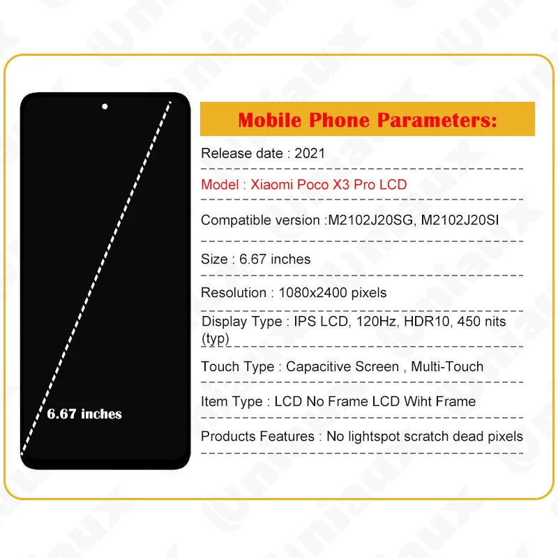 100% Original LCD For Xiaomi POCO X3 Pro LCD M2007J20CG Display Touch Screen Digitizer For POCO X3 NFC LCD Screen Replacement