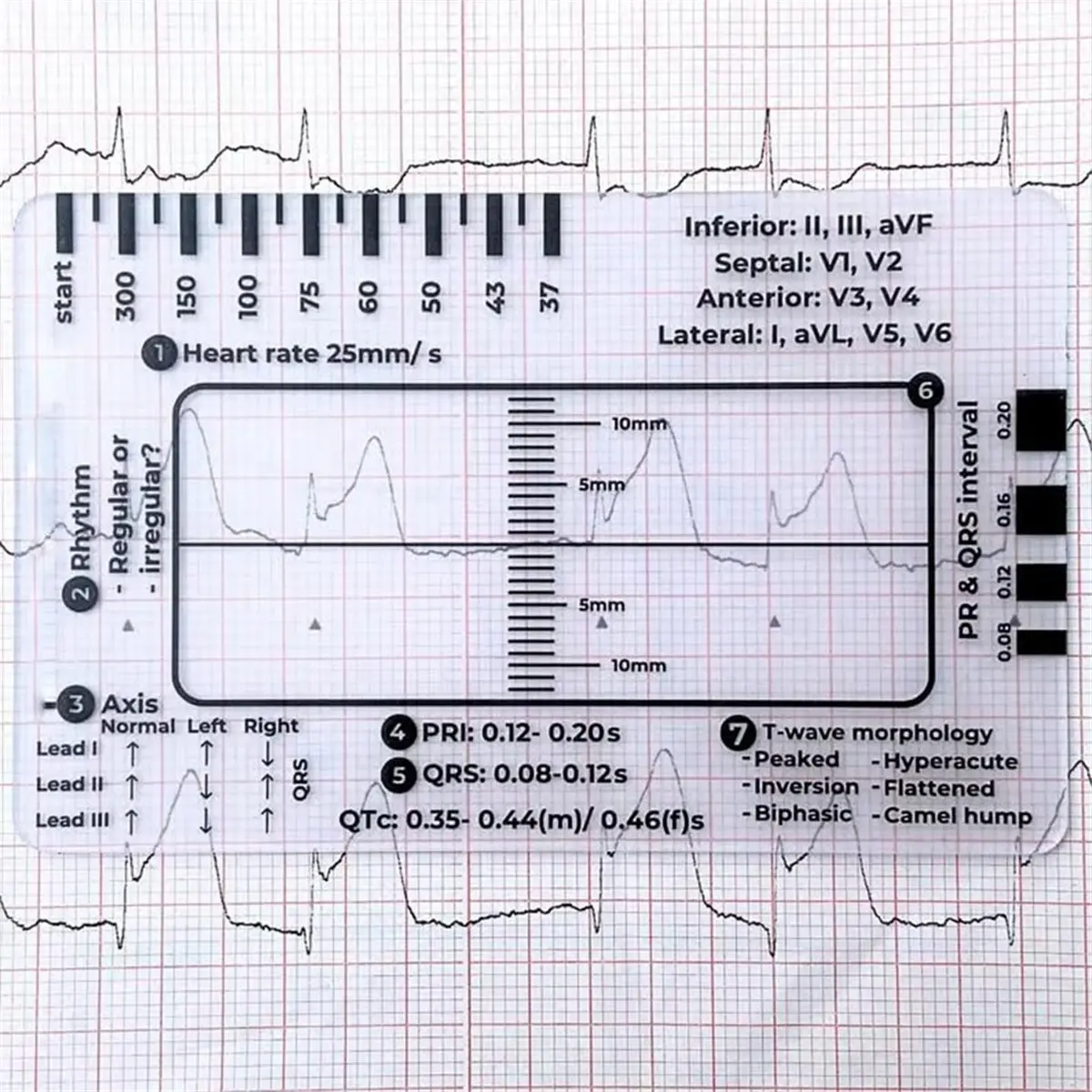【~ New A64E】ECG 7 Step Ruler,ECG 7 Step Ruler for ECG/EKG Interpretation, ECG Reference Guide Ruler,EKG Calipers Measuring Tool