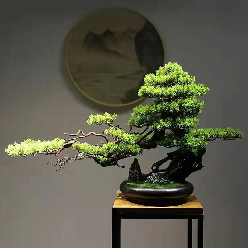 Chinese ceramic bonsai simulation welcome pine ornament, hotel clubhouse, teahouse restaurant soft decoration, light luxury