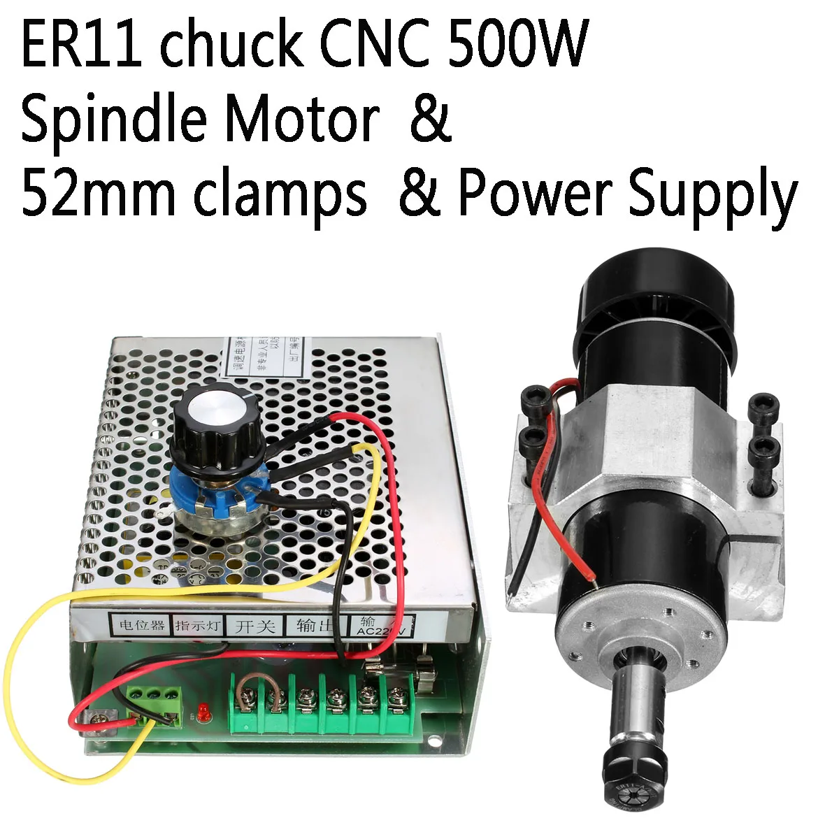 

Air Cooled Spindle Motor Kit 52mm Clamps ER11 Chuck 500W Spindle Motor Power Supply Speed Governor For PCB Engraving CNC Machine