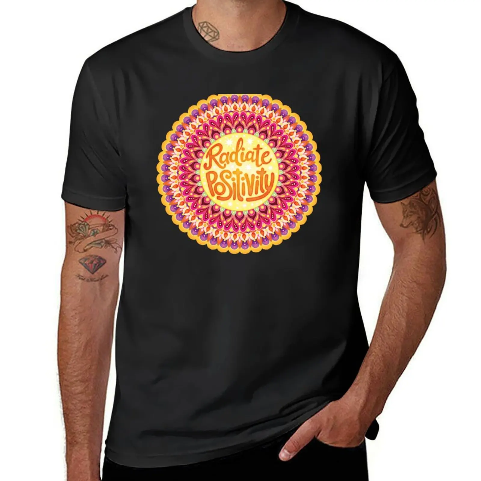 Radiate Positivity - Colorful Hand-Lettered Mandala Art by Thaneeya McArdle T-Shirt quick-drying Men's t-shirt