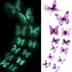 Pegatinas de mariposa 3D que brillan en la oscuridad, 12 piezas, calcomanías luminosas para dormitorio de niños, guardería, sala de estar, hogar y jardín