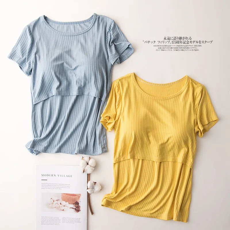 Modal Summer Breastfeeding T-shirt For Pregnant Women Postpartum Mommy Home Tops Maternity Mother Nursing Clothes Plus Size 3XL