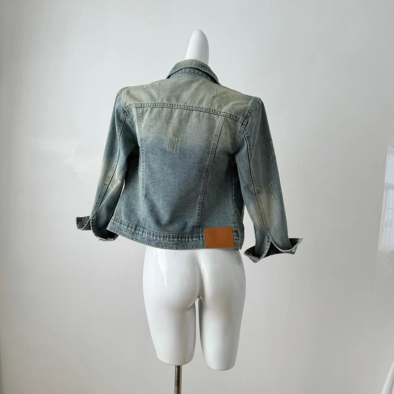 2024 Herbst neue Frauen kurze Jeans jacken Mode weibliche lässige Langarm Revers Knopf Tasche Jeans jacke