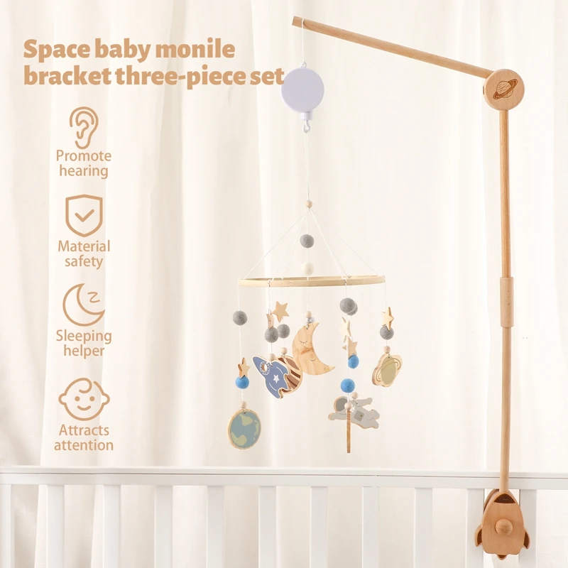 Soporte de cuna para bebé, sonajero de estrellas, campana de cama de 0 a 12 meses, caja de música móvil de madera para recién nacido, campana de