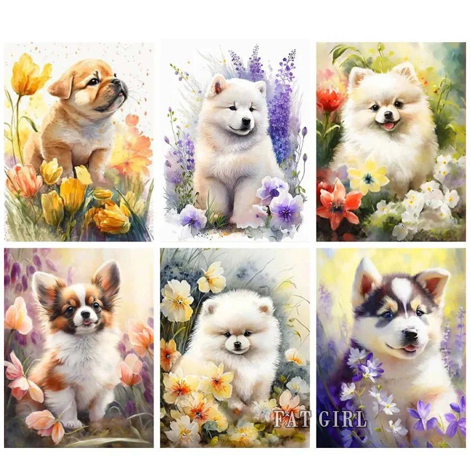 Diy Diamond Painting New Dog Flower Rinestone Cross Stitch Embroidery 5D Diamond Mosaic Animal Full Square/Round Home Decor B10