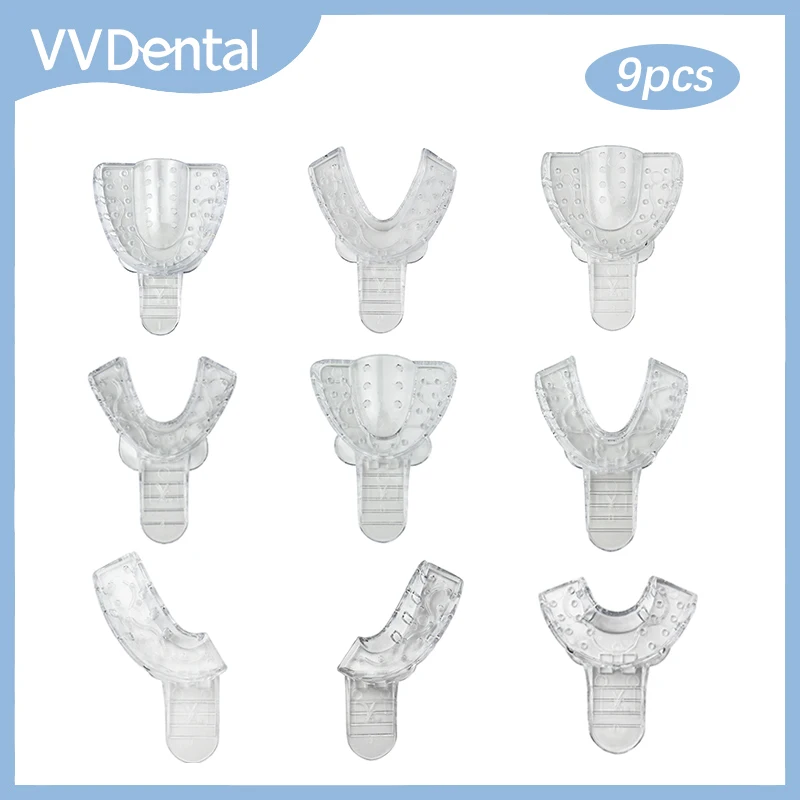 9Pcs/set VVDental Plastic Impression Trays for Childrens Adults Autoclavable Disposable Teeth Holder Trays Small/Middle/Large