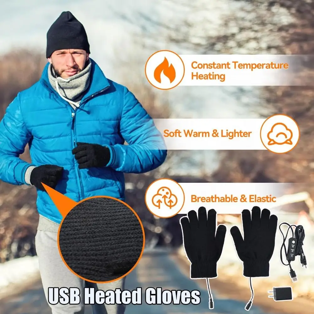 حار الشتاء USB قفازات ساخنة دافئة قابل للغسل درجة الحرارة تدفئة اليد قفازات قابل للتعديل قفازات الحياكة للرجال والنساء