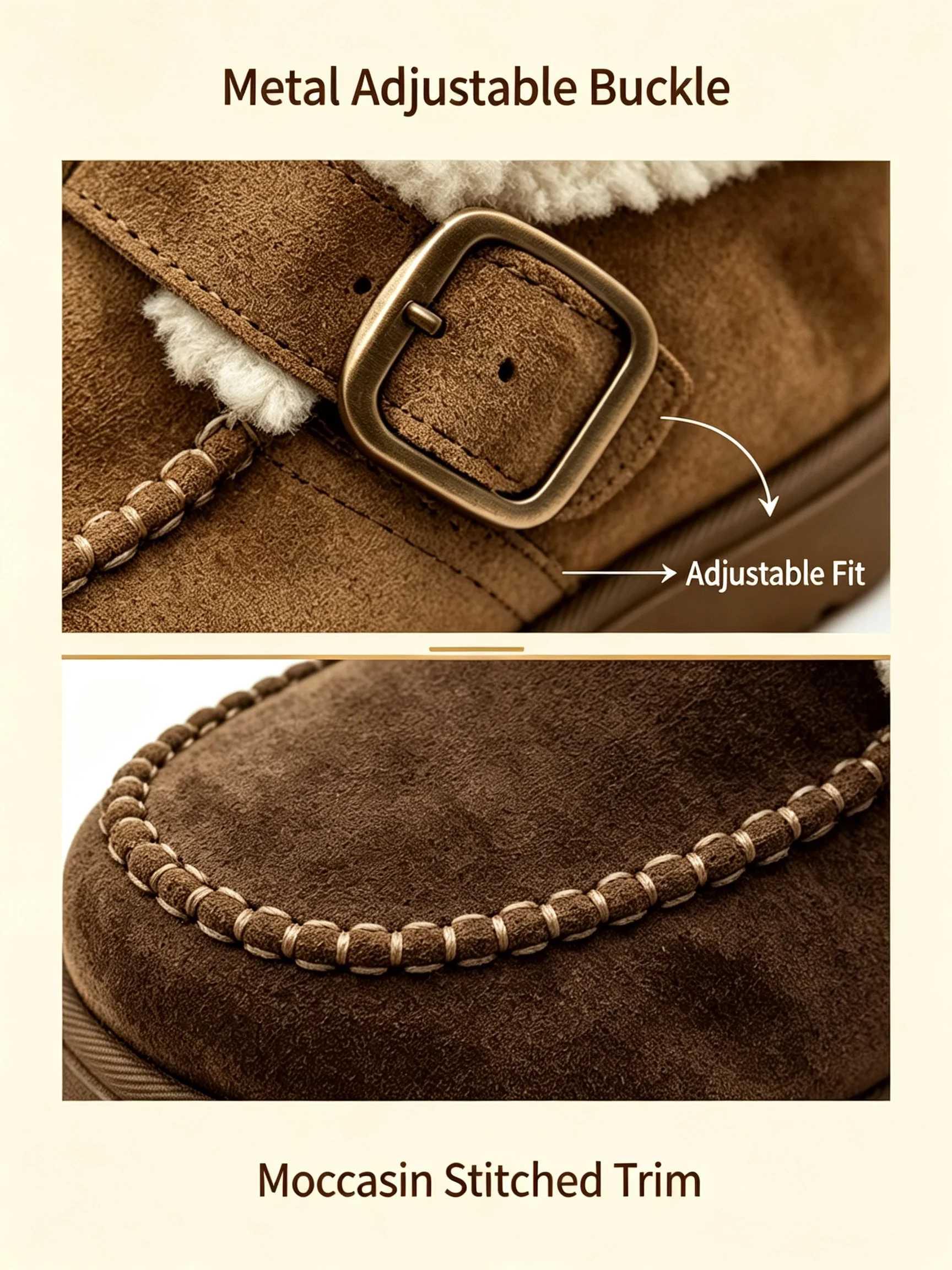 Damen-Stiefeletten mit Fellfutter, Plüsch-Schneestiefel, Warme Kurzstiefel mit Dicker Sohle, Braune Damenstiefel, 2026 Winter-Trend Neuer Stil – Detail 2