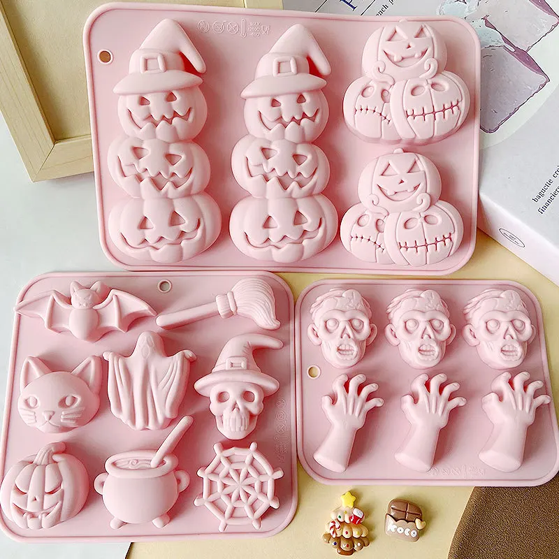 Halloween-Serie Silikonformen: Kürbiskopf, Fledermaus, Besen, Hexenhut – Fondant, Süßigkeiten, Eiswürfel, Schokoladenform, Pudding, Kuchendekoration – Detail 2