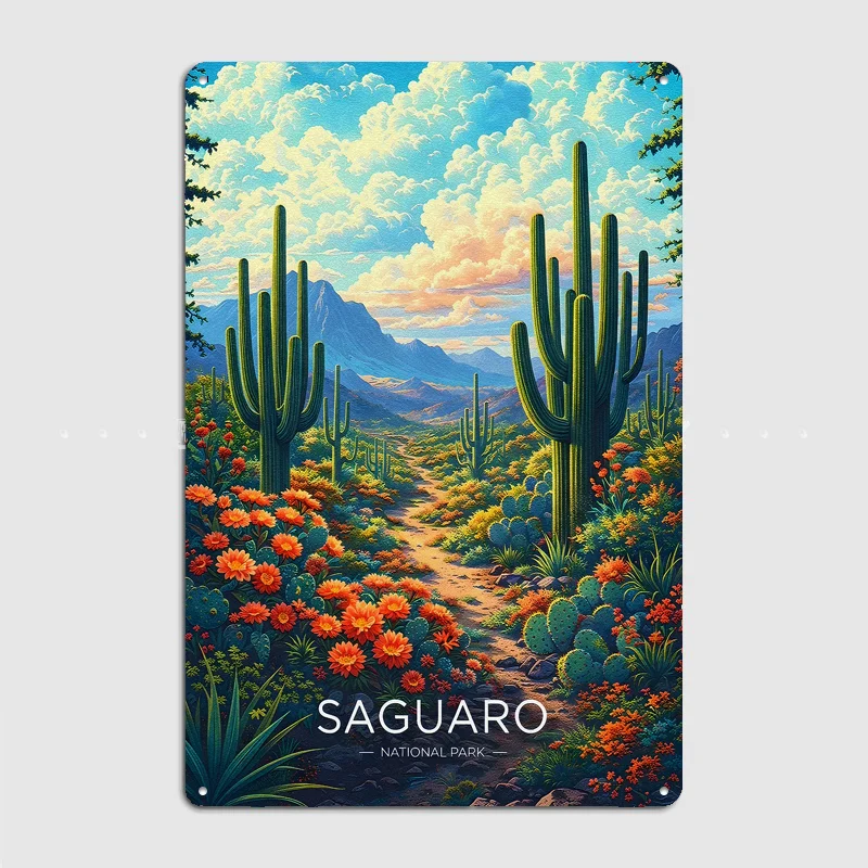 Saguaro National Park Vintage Poster Metal Tin Sign Indoor Outdoor Home Decor Bar Custom Posters Wall Room Decorations