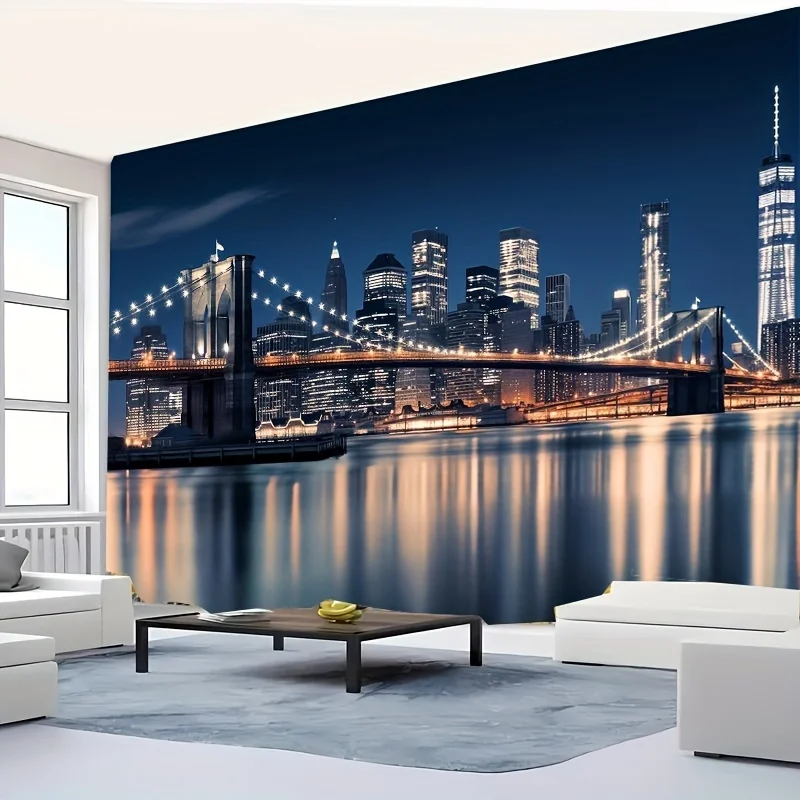 "نسيج سيتي سكيب الحديث - بوليستر ناعم مصقول |   معلقة على الحائط الأفقي لديكور غرفة المعيشة وغرفة النوم"