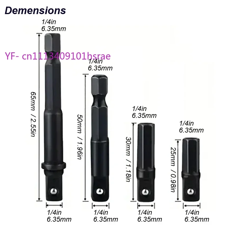 5PCS 1/4 Hex Shank Socket Adapter Square Conversion Connector Extension Rod for Impact Drill Electric Wrench Use
