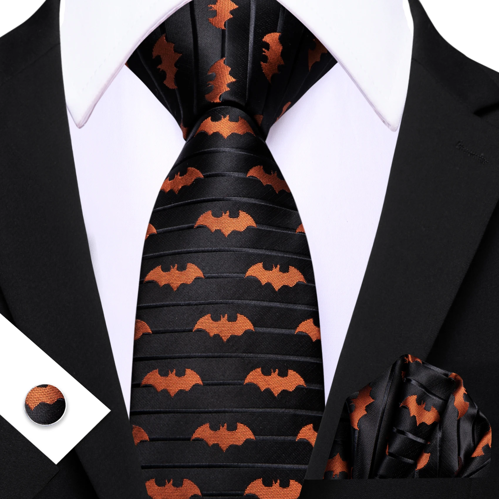 Novedad, corbatas para hombre, corbata de Animal, conjunto de gemelos cuadrados de bolsillo, negro, verde, rojo, rosa, dinosaurio, calavera de murciélago, corbata para fiesta de boda para hombre