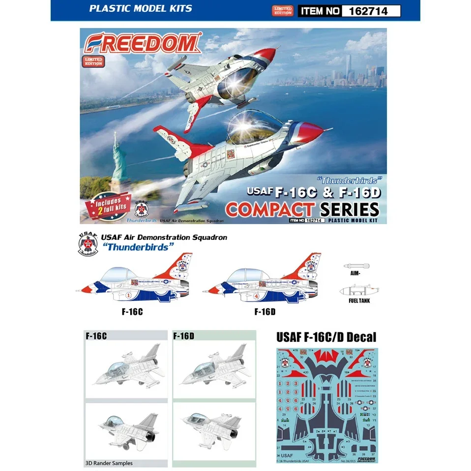 Freedom Q version Assembly Aircraft Model Kit F-16 C&D US Air Force Thunderbird Flight Show Team 162714