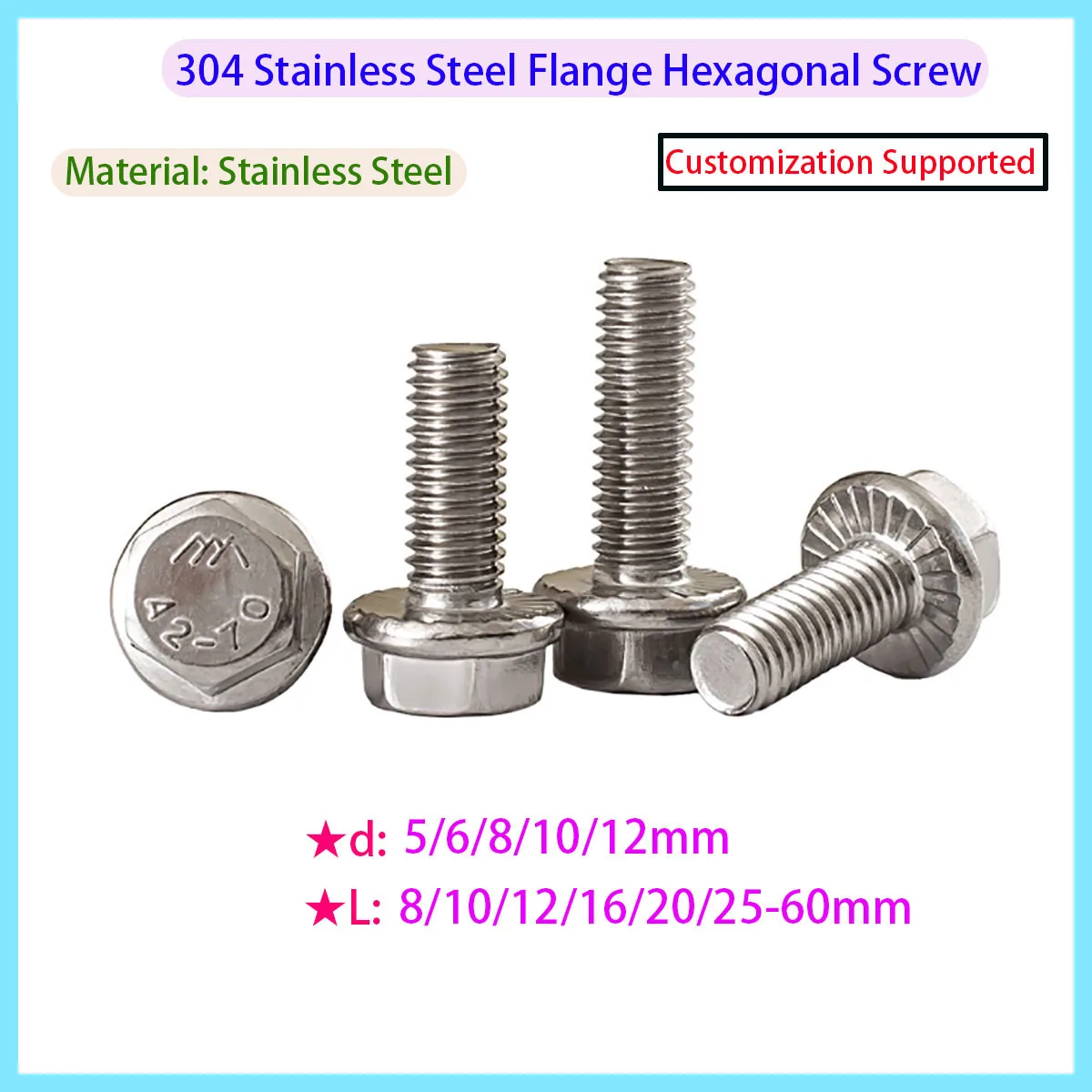 

304 Stainless Steel Hexagonal Head with Serrated Flange Cap Screw 5/6/8/10/12mm