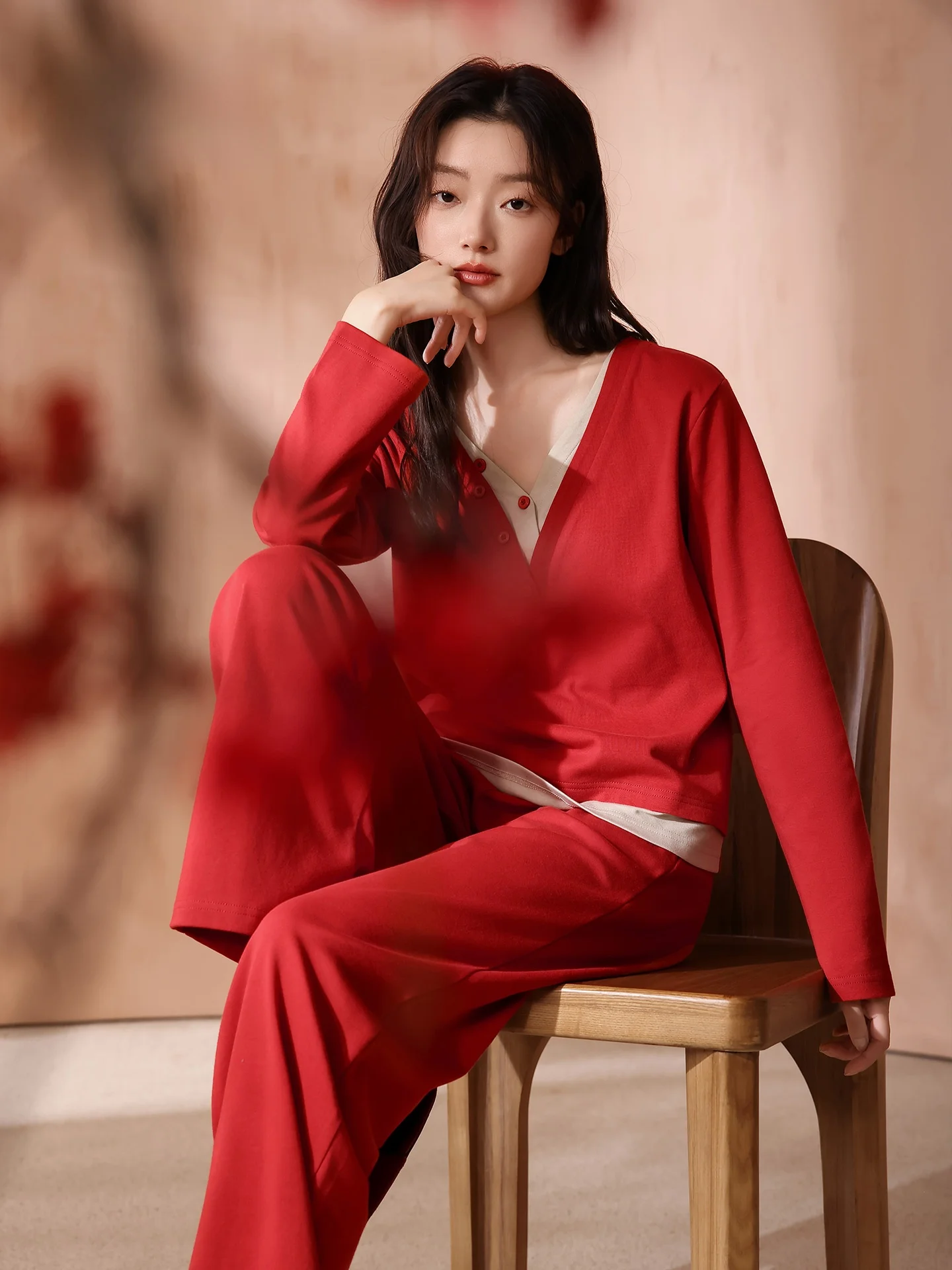 pure-cotton-spwear-with-sa-chest-pad-long-sve-red-home-clothes-for-couples-wedding-new-couple-set-spring-autumn