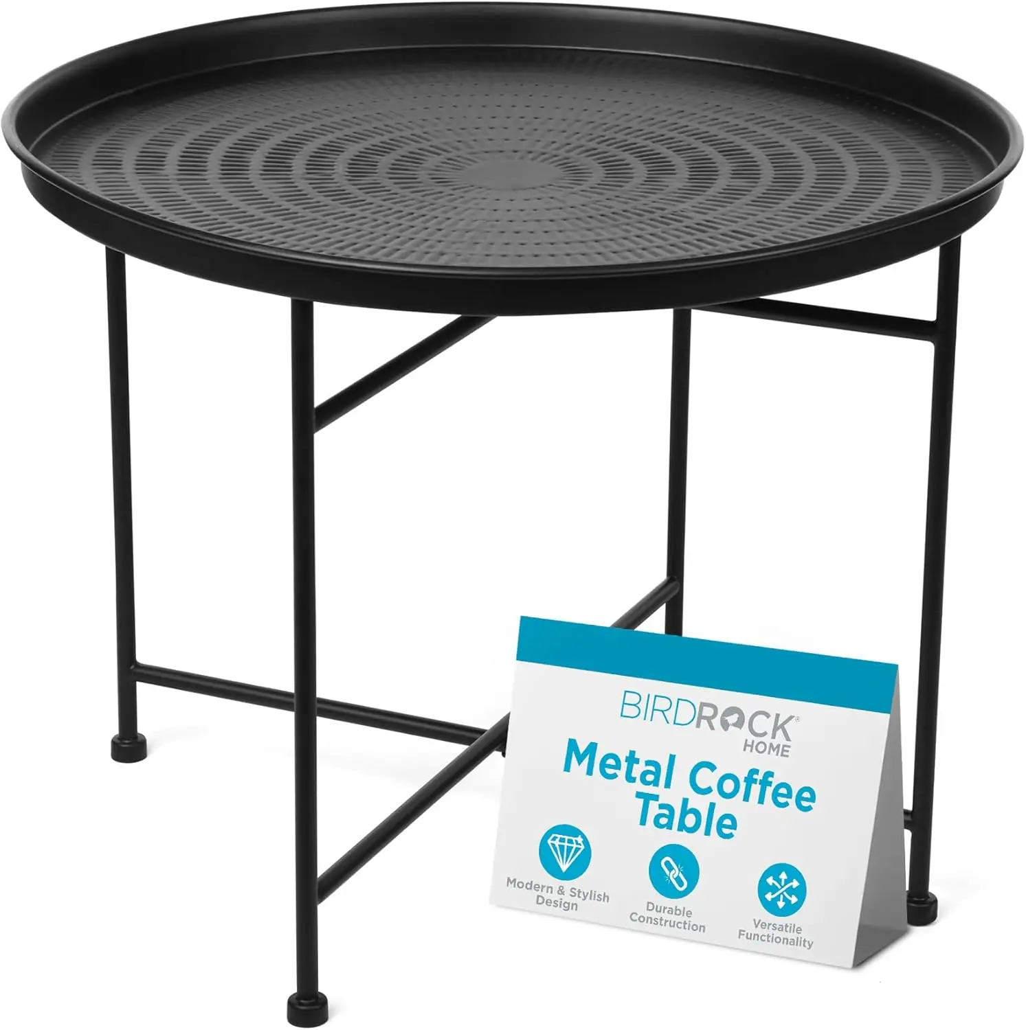 

24.75x19 Inch Small Black Metal Coffee Table - Hammered Round Minimalist Iron Side/Accent Table, Lightweight 7.5 lbs for Bedroom