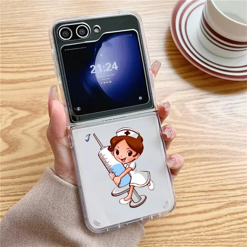 Infermiere medico medicina medica salute cuore custodie per Galaxy Z Flip6 ZFlip 5 Transaprent Cover trasparente per Samsung ZFlip 4 3 Fundas
