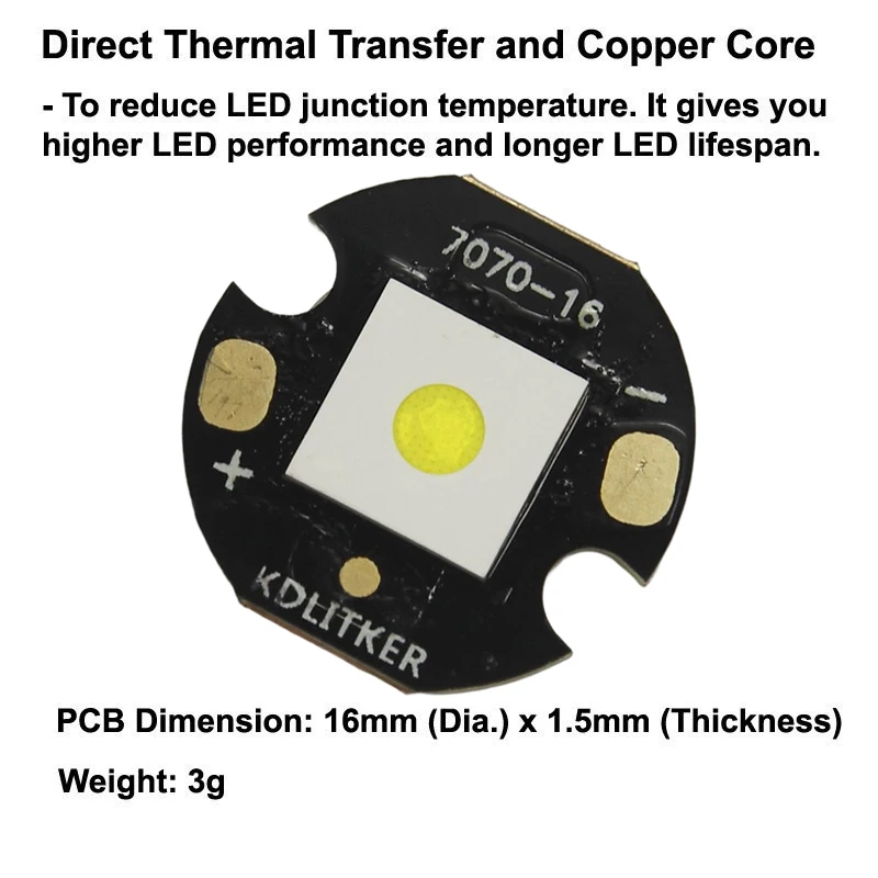 L70 HI 30W 8A 3000 Lumens 6500K SMD 7070 LED Emitter on KDLitker DTP Copper MCPCB Flashlight DIY Bead Torch High Power