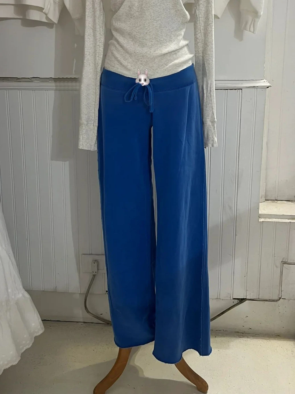 Pantalon de survêtement bleu Royal avec cordon de serrage pour femme, pantalon Long droit, ourlet brut, Vintage, Streetwear, en coton doux, nouvelle collection automne