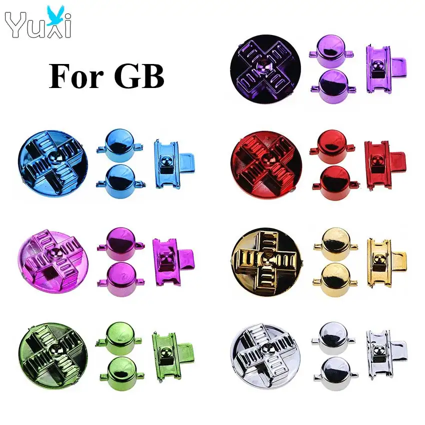 YuXi Chrome Buttons Replacement For Gameboy GB DMG Keypads A B Button D-Pad Power On Off Switch