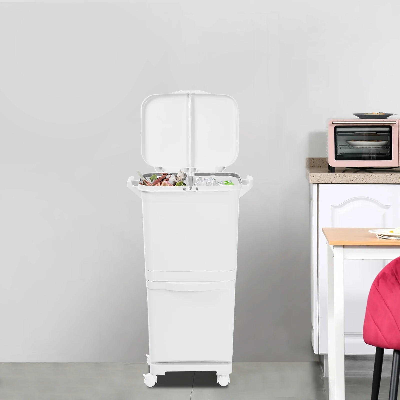 Weißer 45-Liter-Mülleimer aus PP, klassifiziert, Küchen-Mülleimer, Sortier-Mülleimer, vertikaler Mülleimer für Küchen, Schlafzimmer, Badezimmer – Detail 22