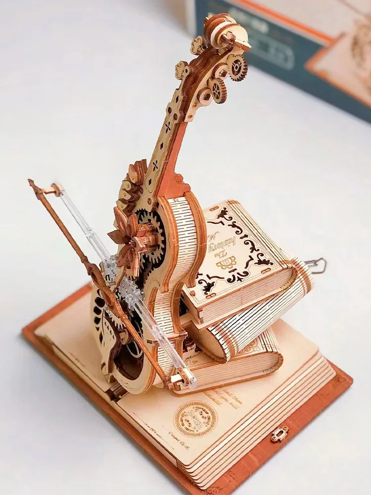 

Amk63 Wooden Puzzle Magic Cello Mechanical Music Box 199pcs Creative Diy Building Block 3d Game Assembly Intelligence Toy Gift