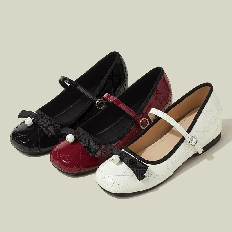 

Туфли Мэри Джейн с милым бантом и бусинами, женская модная удобная повседневная обувь на плоской подошве с круглым носком и узкими полосками
