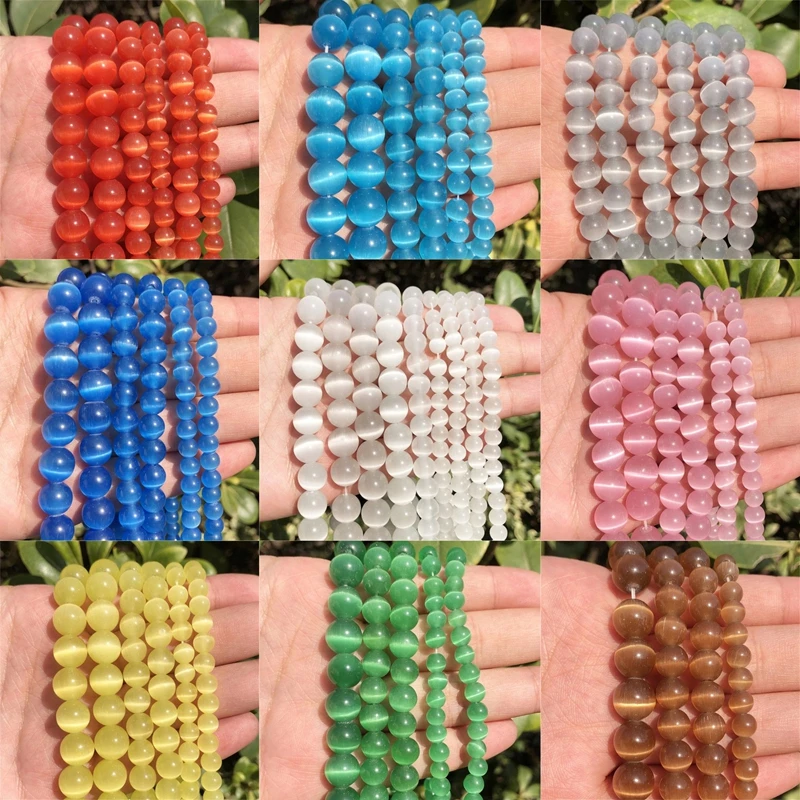 4/6/8/10/12mm rosa Katzenaugenperlen aus Naturstein und Glas, lose Perlen für die Schmuckherstellung, DIY-Armbänder, Zubehör, 15'', Großhandel – Detail 1