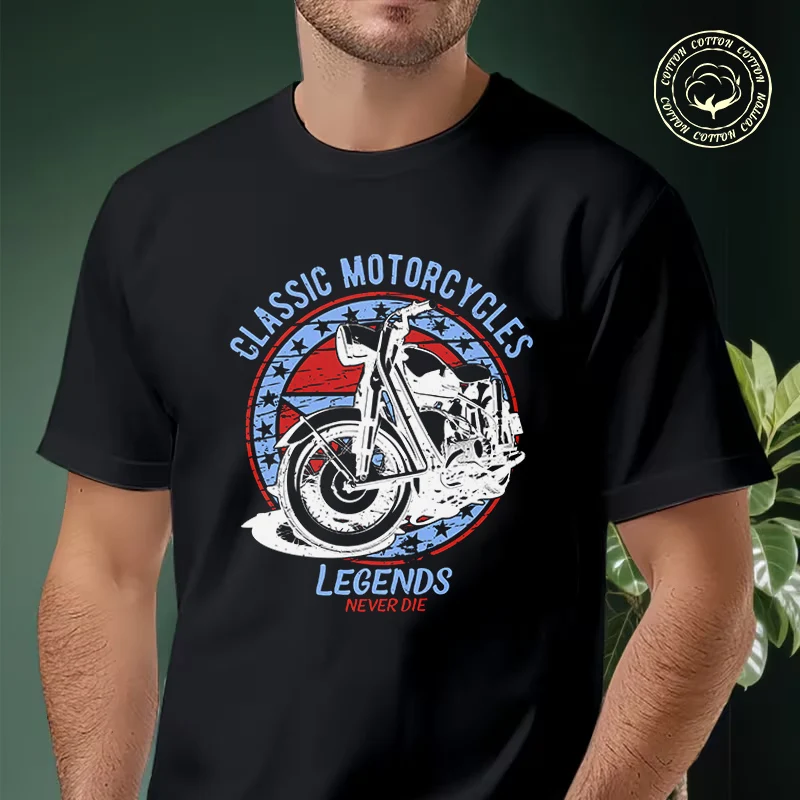 

2026 Men Cotton Casual T-shirts Classic Motorcycles Pattern Tee Men s Summer Cycling Sportswear Tops