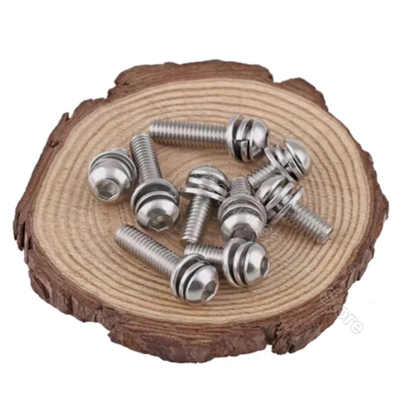 

304 Stainless Steel Hexagon Hex Socket Allen Button Head SEM Screw M3 M4 M5 M6 M8 Flat Washer Spring Gasket Assemble Bolt