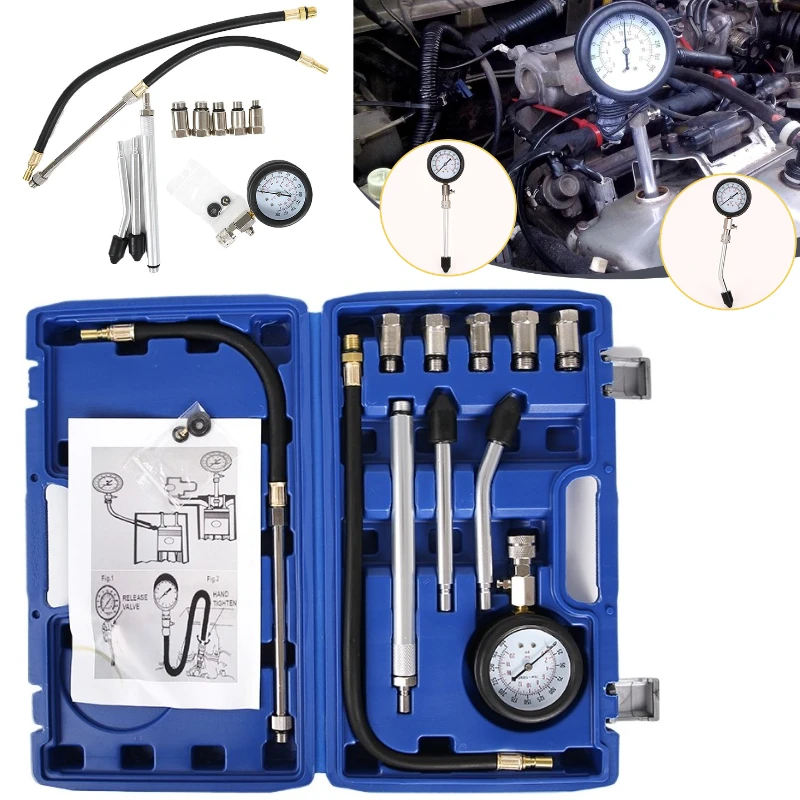 10Pcs Professional Petrol Engine Compression Tester Kit Set for Automotives and Motorcycles
