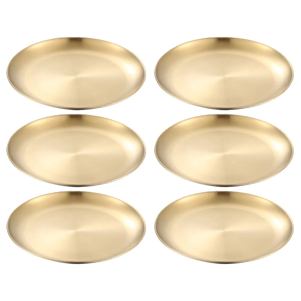 6 Pcs Metal Roast Cake Pan Toddler Tableware Food Serving Platter Stainless Steel Round Tray Plate