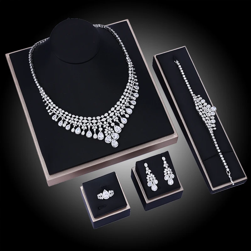 

Nigeria Gorgeous Zirconia Saudi Arabia 4 Piece Luxury Bridal Wedding Fashion Jewelry Set Elegant Women CZ Daily Accessories