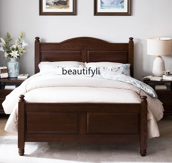 

American Style Solid Wood Bed Furniture Ash Wood Light American Second Bedroom Pure Solid Wood Simple Full Double Bed Home