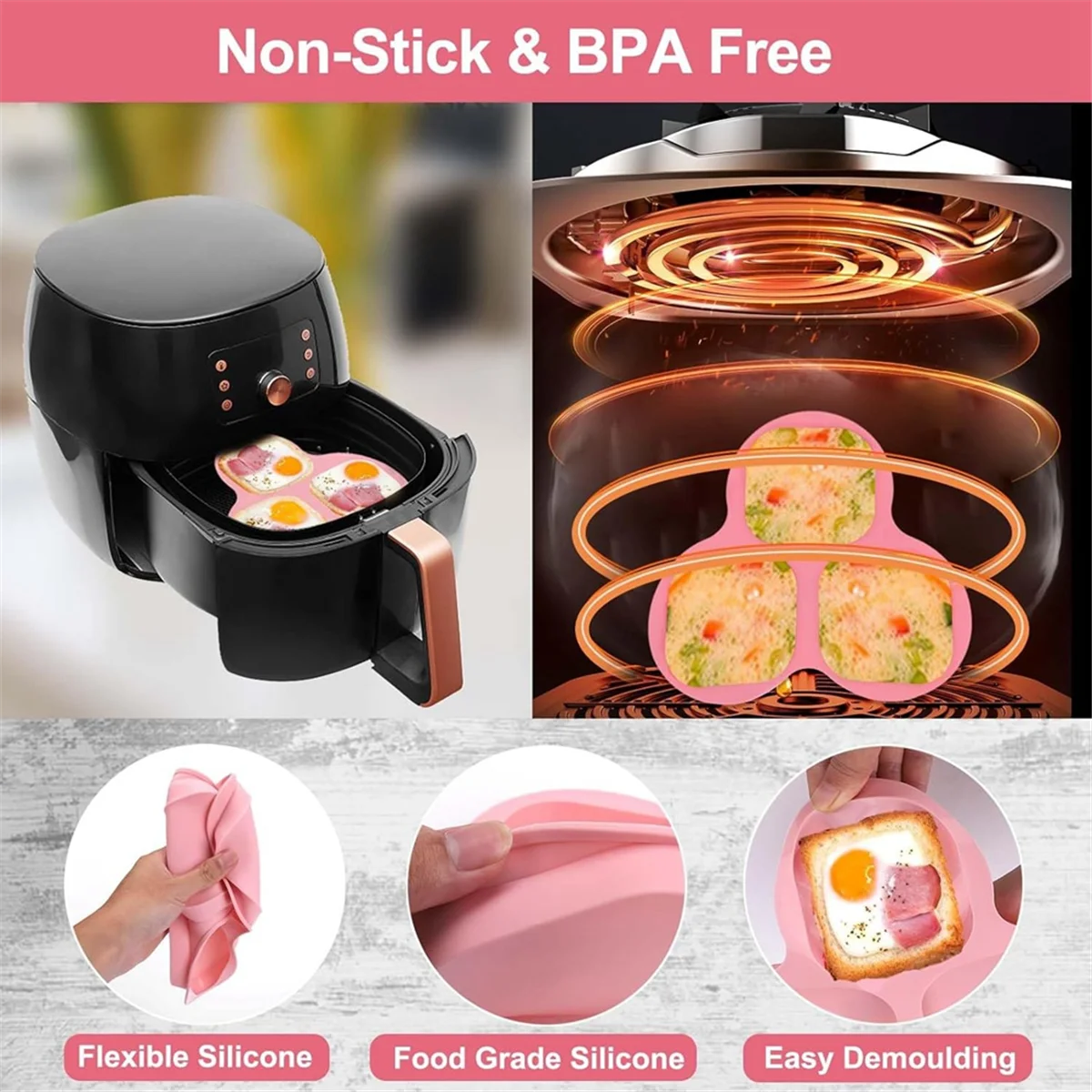 Silicone Air Fryer Egg Pan,2 Pcs Reusable Air Fryer Egg Mold,Non-Stick Square Egg Sandwich Mold,Air Fryer Accessories