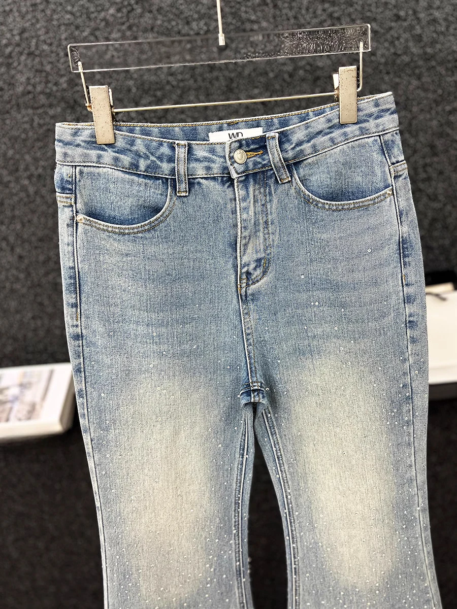 Men's 2025 Spring New High-end Full-body Hot Diamond Chic Jeans Men's Fashion Loose Versatile Wide-leg Flared Pants Casual Pants