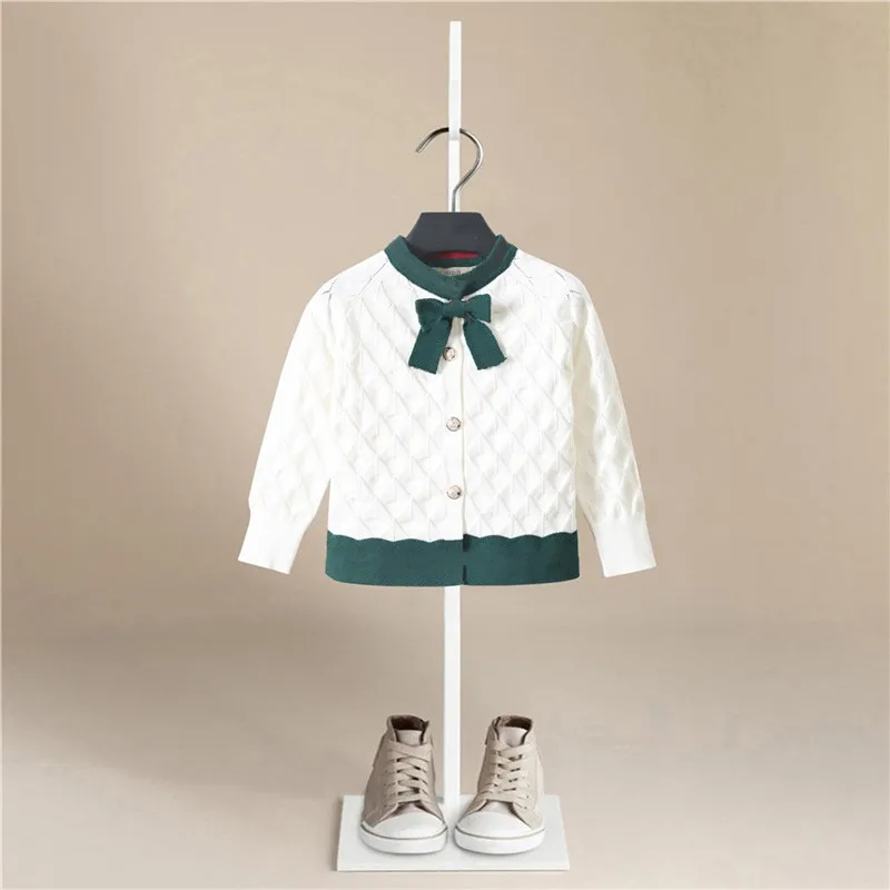 Brand Design Autumn Knitted Kids Cardigan Sweater Coat Teenagers Clothing England Style Cardigans Bow Cotton Sweaters for Girls