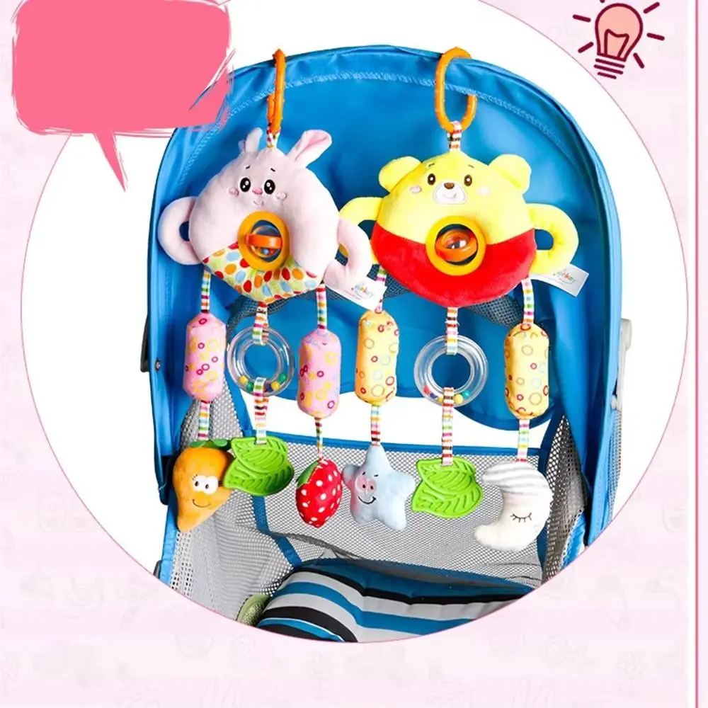 Soft Plush Sensory Stroller Hanging Pendants Rotate Teether Plush Animals Bed Bell Dolls Ringing Beads with C Clip