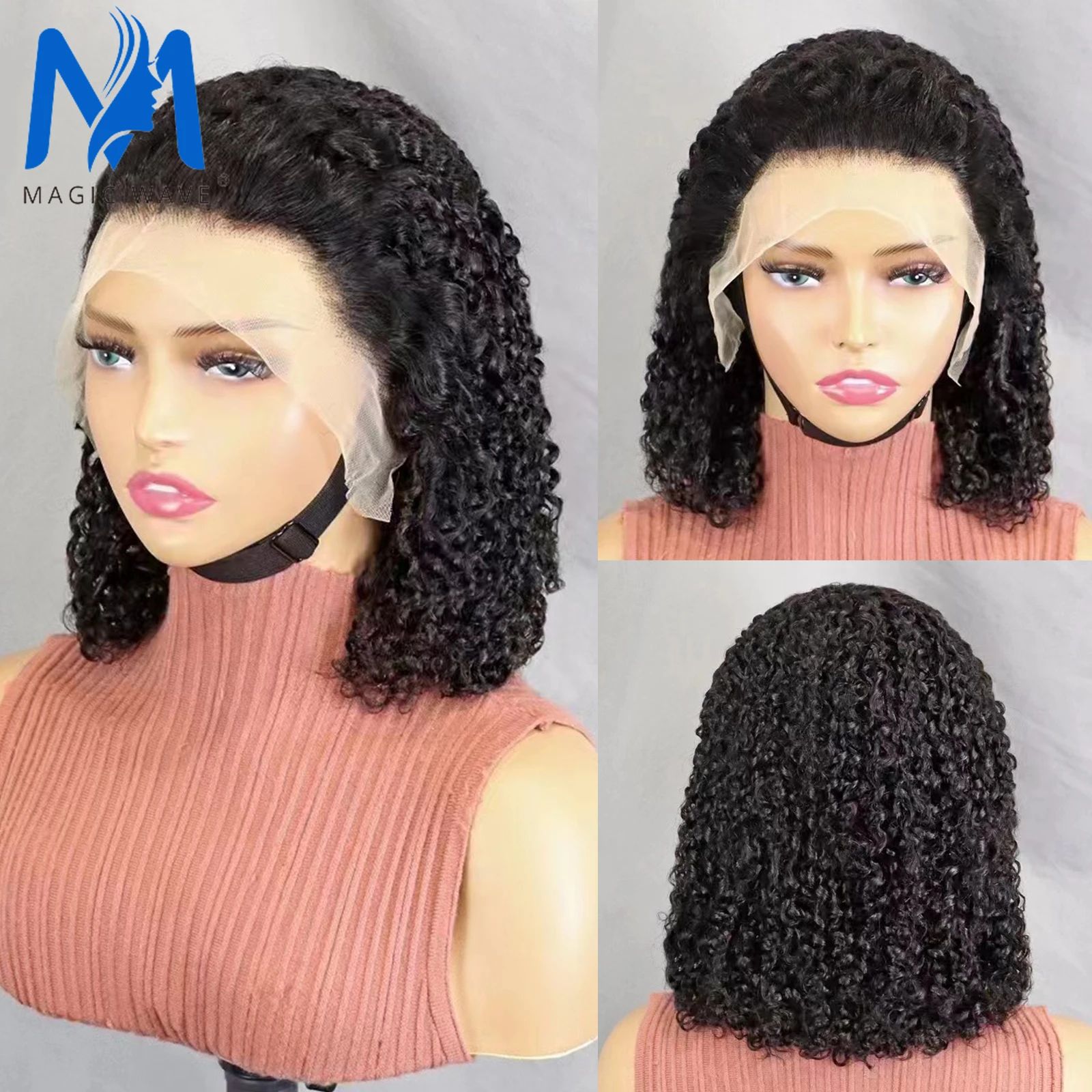 

Curly Bob Human Hair Wigs Double Drawn 13x4 Lace Frontal 250% Density Natural Black Brazilian Remy Hair for Black Women Prepluck